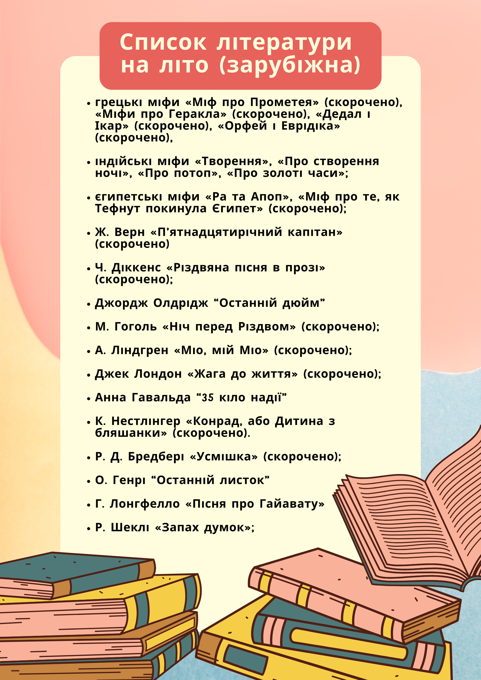 Список літератури на літо (зарубіжна література) 6 клас | . Зарубіжна ...