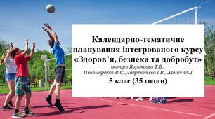 Календарно-тематичне планування інтегрованого курсу  «Здоров’я, безпека та добробут» 5 клас (35 годин)автори Воронцова Т.В.,  Пономаренко В.С.,Лаврентьєва І.В., Хомич О.Л.