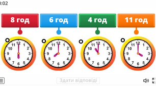 Інтерактивна вправа до теми : "Годинник. Визначення часу за годинником"  .