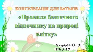 Консультація для батьків "Правила безпечного відпочинку на природі влітку"