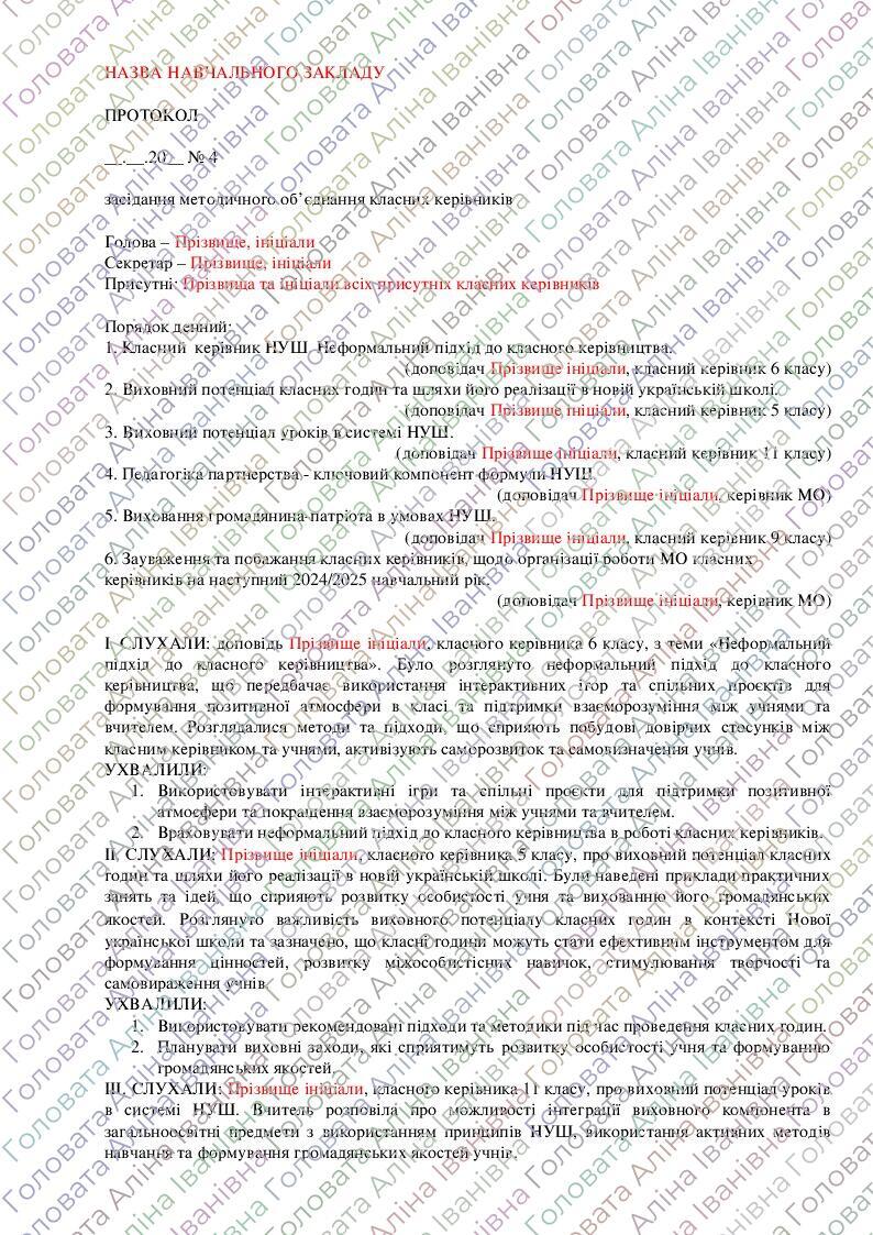 План роботи методичного об'єднання класних керівників на 2023/2024 ...