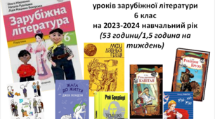 Календарно-тематичне планування. Зарубіжна літ., 6 клас, 2023-2024 навч.рік (53 години/1,5 година на тиждень)