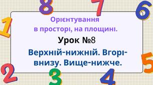 Урок №8 Орієнтування в просторі, на площині. Верхній-нижній. Вгорі-внизу. Вище-нижче.