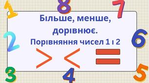 Менше, більше, дорівнює. Порівняння чисел 1 і 2.