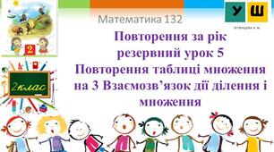 Математика 2 клас урок 132 Повторення за рік резервний урок 5 Повторення таблиці множення на 3 Взаємозв’язок дії ділення і множення