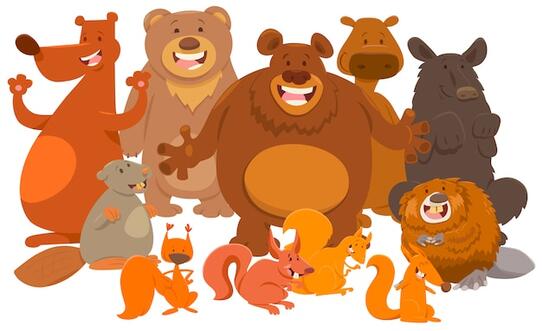 Vector wild mammals animal characters cartoon