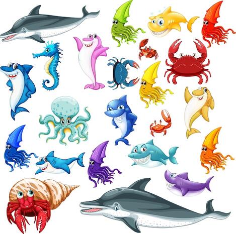 Free vector different types of sea animals