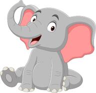 Vector cartoon funny elephant sitting on white background