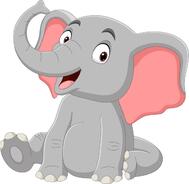 Vector cartoon funny elephant sitting on white background