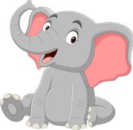 Vector cartoon funny elephant sitting on white background