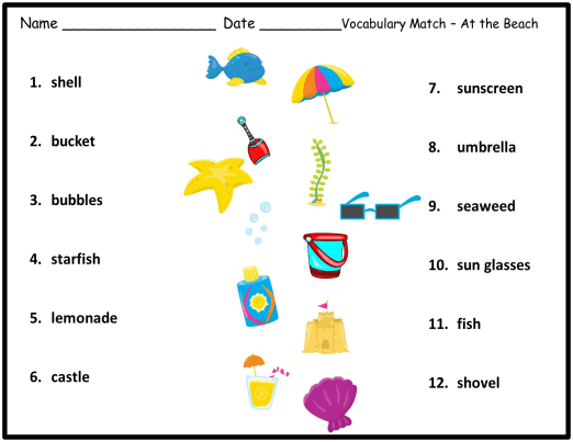 Summer Vocabulary Words - At The Beach