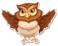 Free vector brown owl bird cartoon character sticker