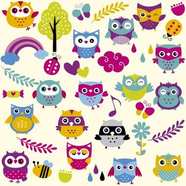 Free vector funny and colorful owls
