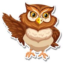 Free vector brown owl bird cartoon character sticker