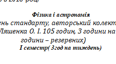 КАЛЕНДАРНО-ТЕМАТИЧНЕ ПЛАНУВАННЯ 10 клас Фізика і астрономія 1 семестр