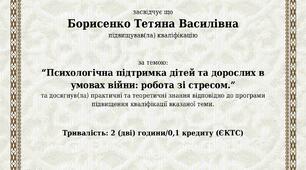 " Психологічна підтримка дітей та дорослих в умовах війни: робота зі стресом"