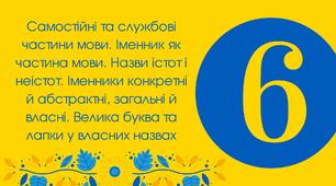 Тест для 6 класу "Самостійні та службові частини мови. Іменник як частина мови. Назви істот і неістот. Іменники конкретні й абстрактні, загальні й власні. Велика буква та лапки у власних назвах"