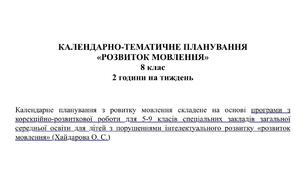 Календарно-тематичне планування Розвиток мовлення 8 клас 2 години на тиждень 1 семестр
