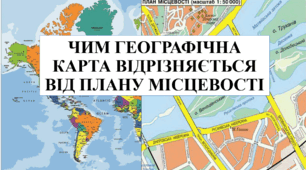 Презентація на тему "Чим географічна карта відрізняється від плану місцевості" 6 кл НУШ