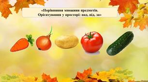 Презентація на тему: 'Порівняння множини предметів. Орієнтування у просторі: над, під, за".