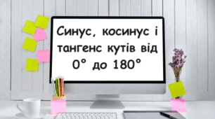 Синус, косинус, тангенс кутів від  0° до 180°