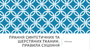 Презентація Соціально-побутове орієнутвання на тему "Прання одягу із шерстяних і синтетичних тканин у домашніх умовах. Правила сушіння" 8 клас