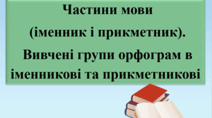 Презентація "Частини мови (іменник і при­кметник).  Вивчені групи орфограм в іменникові і прикметникові", 7 клас.