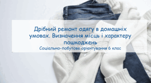 Конспект заняття "Дрібний ремонт одягу в домашніх умовах. Визначення місць і характеру пошкоджень" СПО 6 клас