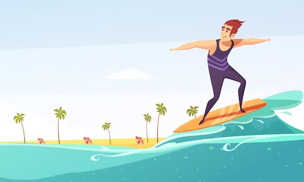 Free Vector | Surfing tropical beach cartoon