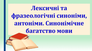 Презентація "Лексичні і фразеологічні синоніми, антоніми.  Синонімічне багатство мови", 10 клас.