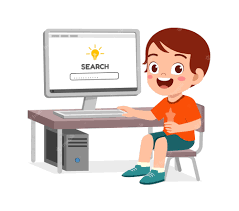 Premium Vector | Cute little kid use computer to study internet
