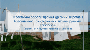 Конспект заняття "Практична робота:прання дрібних виробів з бавовняних і синтетичних тканин ручним способом" СПО 6 клас