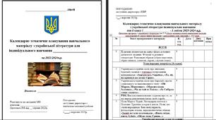 Календарне-тематичне планування навчального матеріалу з української літератури для індивідуального навчання учнів 8 класу 1 год в тиждень  на 2024/2025н.р.