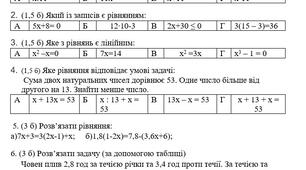 7 клас Самостійна робота №1 «Лінійне рівняння з однією змінною.  Розв’язування задач за допомогою рівнянь»