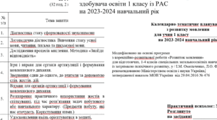 Календарне планування з РОЗВИТКУ МОВЛЕННЯ 1 клас для РАС, аутизм, 2 год./тижд, на І і ІІ семестр за програмою МОНУ - Омельченко, ЗПР