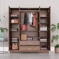 Wakefit Wardrobe | 1 Year Warranty | Wooden Wardrobe for Clothes, Almirah for Clothes Wooden, Organza Plus 4 Door with Mirror, 2 Drawers-1 Hanging Space, 18-MM Panels, Diwali Gifts (Columbian Walnut) : Amazon.in: Home Improvement