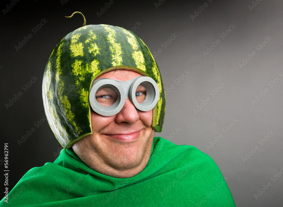 Funny man with watermelon helmet and googles Stock Photo | Adobe Stock