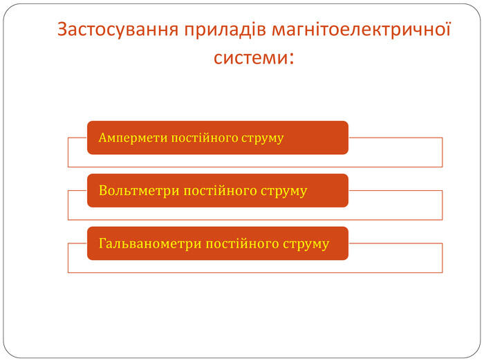 Застосування приладів магнітоелектричної системи: