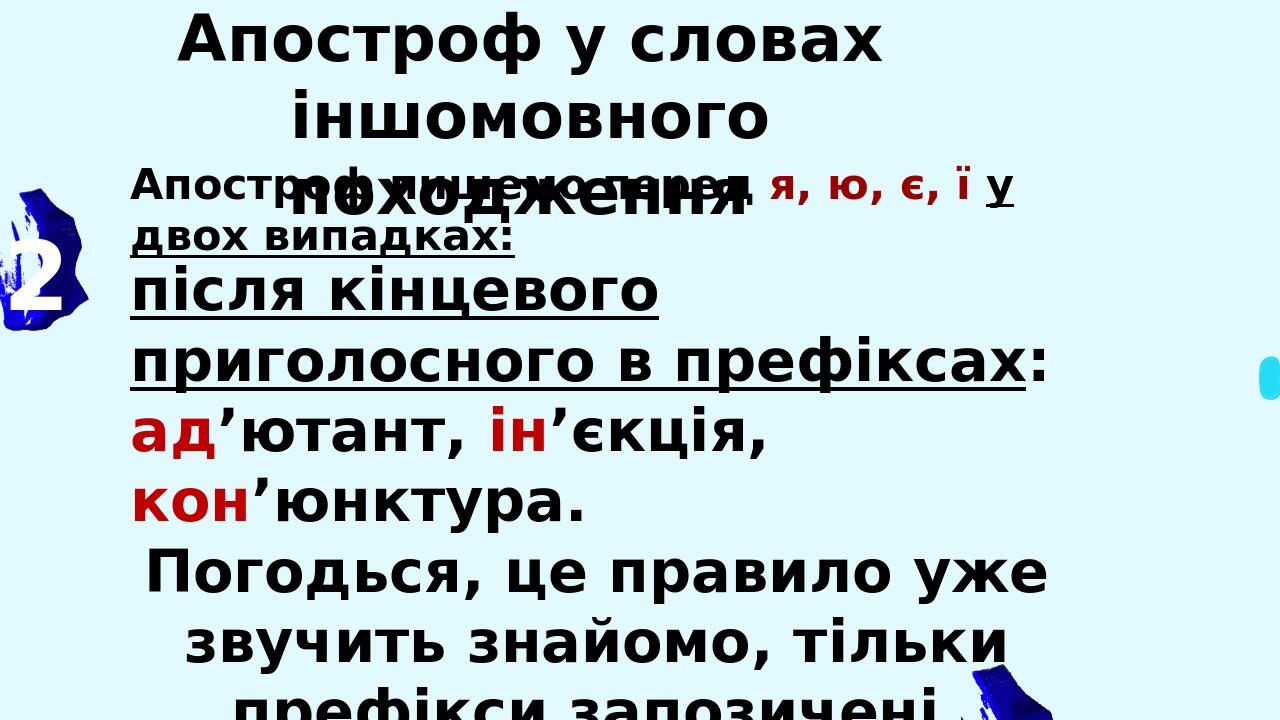 Апостроф у словах іншомовного походження Написання запозичених слів часто викликає труднощі. Насправді правила вживання апострофа в чомусь навіть п...