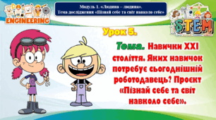 6 клас STEM Урок 5. Тема. Навички ХХІ століття. Яких навичок потребує сьогоднішній роботодавець? Проєкт «Пізнай себе та світ навколо себе».  Презентація