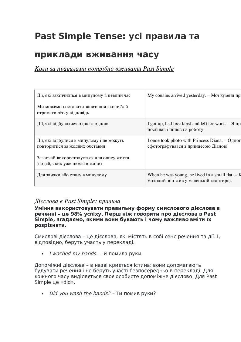 Past Simple Tense: усі правила та приклади вживання часу | Інші ...