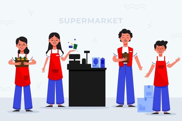 Бесплатное векторное изображение Коллекция работников супермаркетов