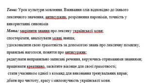 План-конспект на тему: "Урок культури мовлення. Вживання слів відповідно до їхнього лексичного значення, антисуржик, розрізнення паронімів, точність у використанні синонімів"