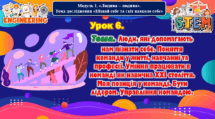 6 клас STEM Урок 6. Тема. Люди, які допомагають нам пізнати себе. Поняття команди у житті, навчанні та професії. Уміння працювати в команді як навичка ХХІ століття. Моя позиція у команді. Бути лідером. Управління командою. Презентація.