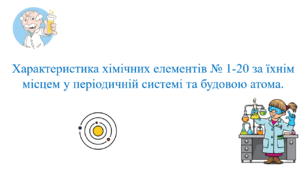 Презентація для учнів 8 класу на тему: «Характеристика хімічних елементів № 1-20 за їхнім місцем у періодичній системі та будовою атома».