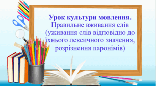 Презентація "Урок культури мовлення. Правильне вживання слів (уживання слів відповідно до їхнього лексичного значення, розрізнення паронімів)".