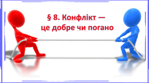 Презентація на тему " § 8. Конфлікт —  це добре чи погано " 6 клас. Нуш за підручником Василенко. Здоров'я безпека та добробут.