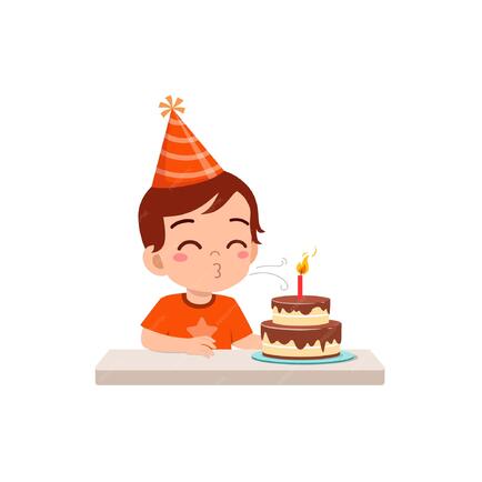 Niño sopla velas en la fiesta de cumpleaños | Vector Premium