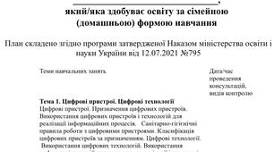 Індивідуальний навчальний план з інформатики для 6 класу за модельною програмою Ривкінда Й.Я. для учнів які здобувають освіту за сімейною (домашньою) формою навчання. 
