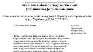 Індивідуальний навчальний план з інформатики 8 клас, для учнів які здобувають освіту за сімейною (домашньою) формою навчання. 